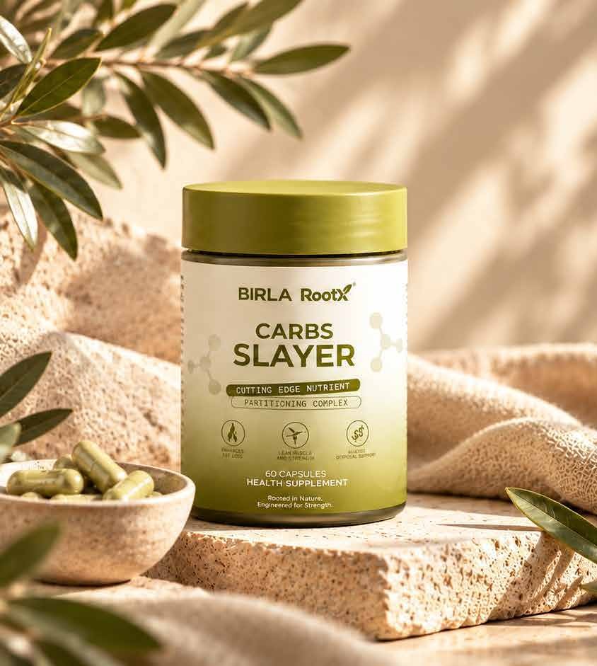 Birla RootX Carbs Slayer supplement bottle